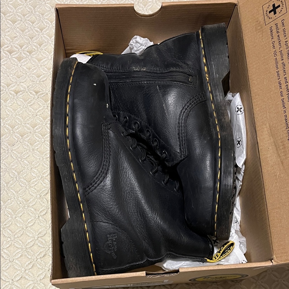 Dr. Martens Black Leather women’s Boots with Yellow Stitching